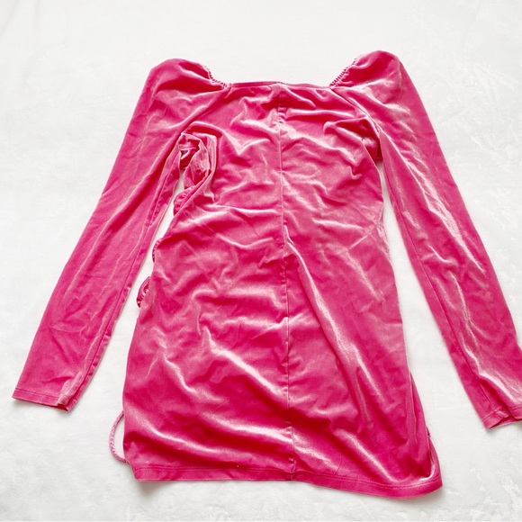 Barbie Core Hot Pink Velvet Drawstring Mini Dress - Picture 7 of 8